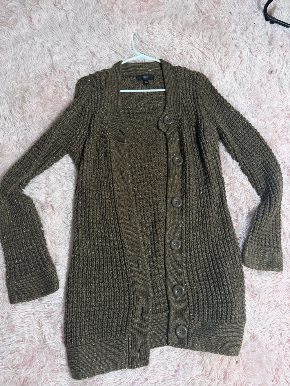 Mossimo Bronze Metallic Chunky Knit Button Cardigan Sweater Size L